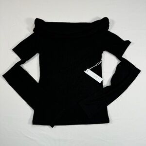 Six/Fifty Cold Shoulder Long Sleeve Shirt Womens Sz S Black Stretchy Ribbed NWT